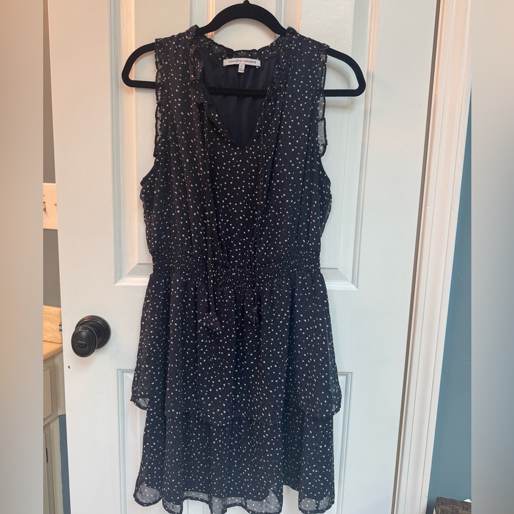 Collective Concepts Navy Midi Dress with White Polka Dots